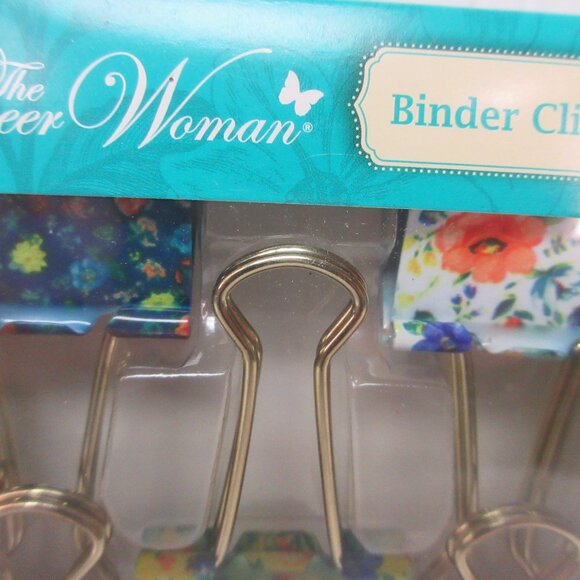 Pioneer Woman Metal Binder Clips Multicolor Floral 5ct Gold Handle 1.25in New - Picture 2 of 6